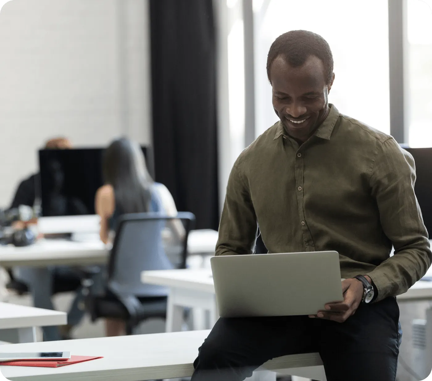 Business operator using a laptop