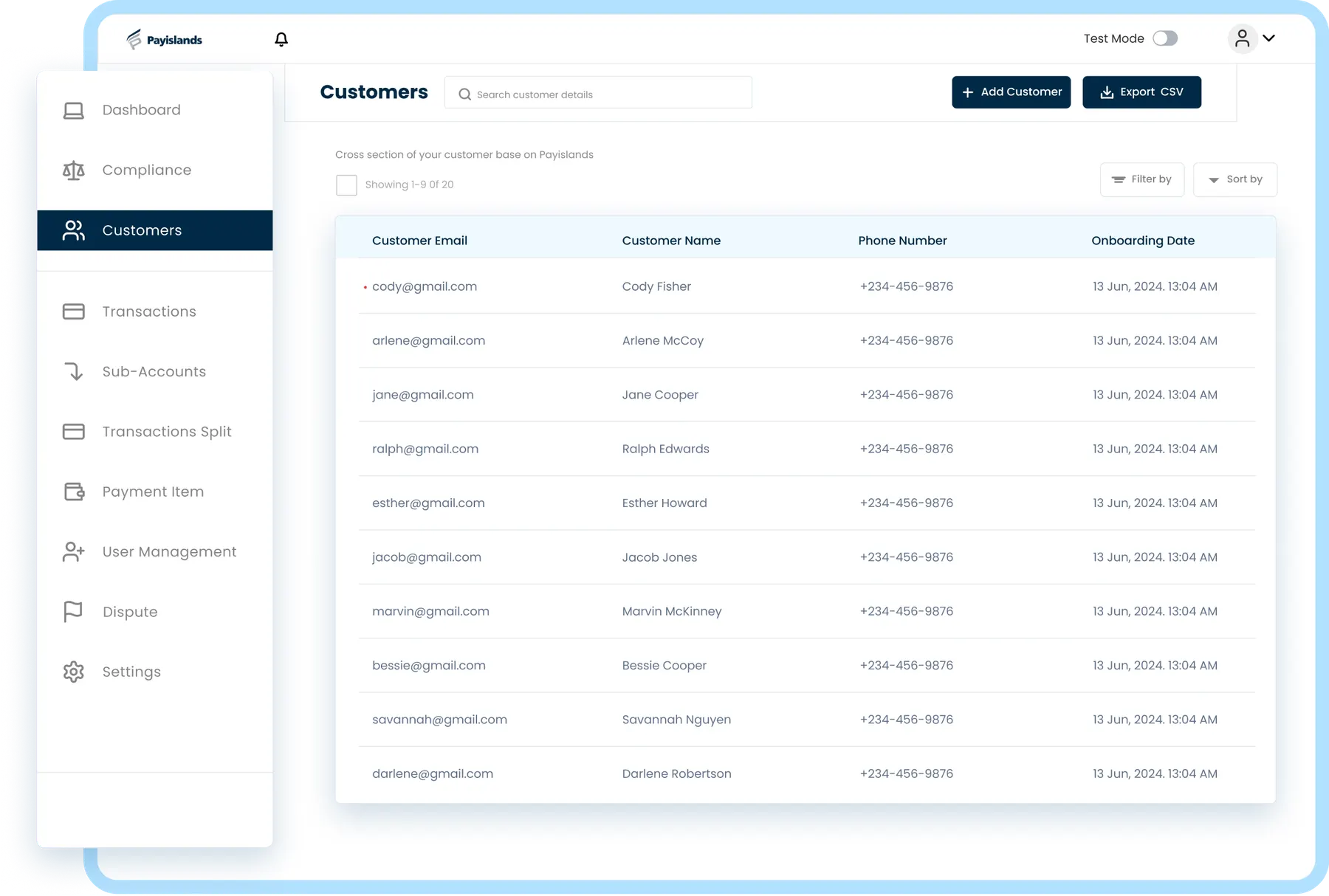 Payislands merchant dashboard
